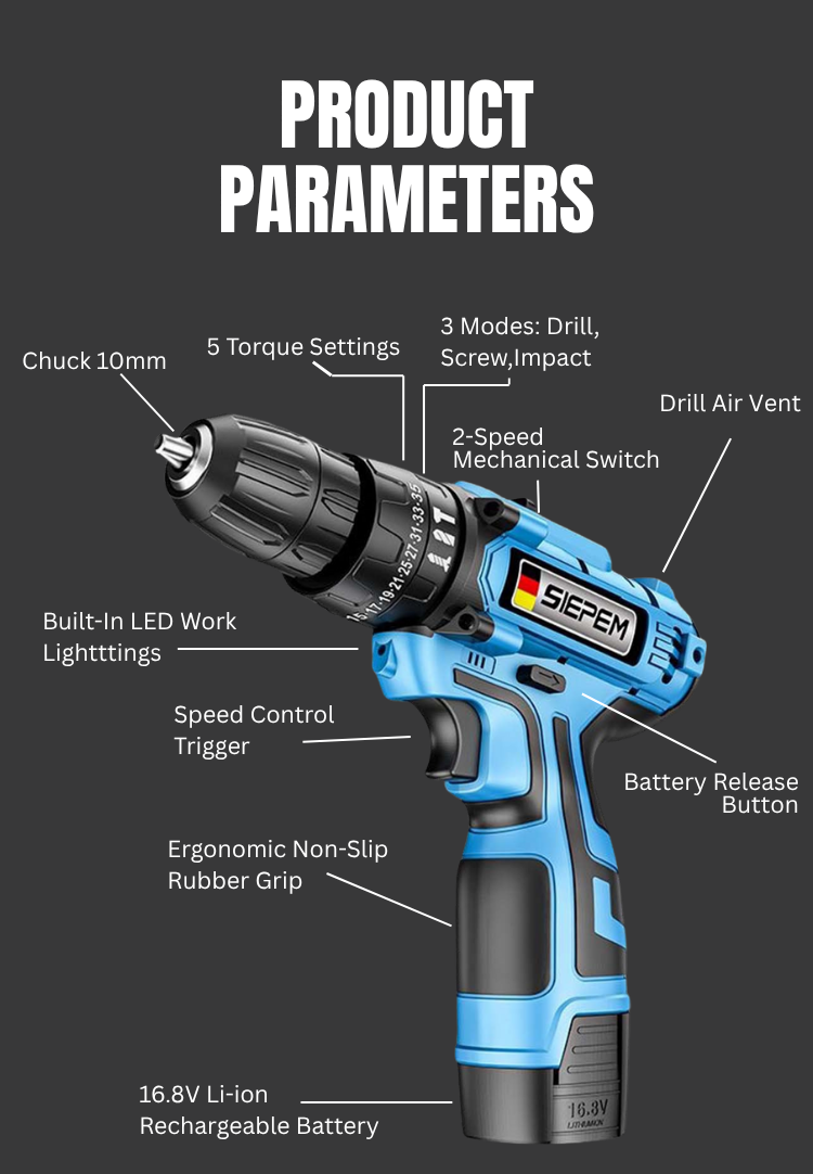 SIEPEM 16.8V MAX Li-Ion Brushless 3/8 in. (10mm) Cordless Hammer Drill/Driver | Model SDX168B*
