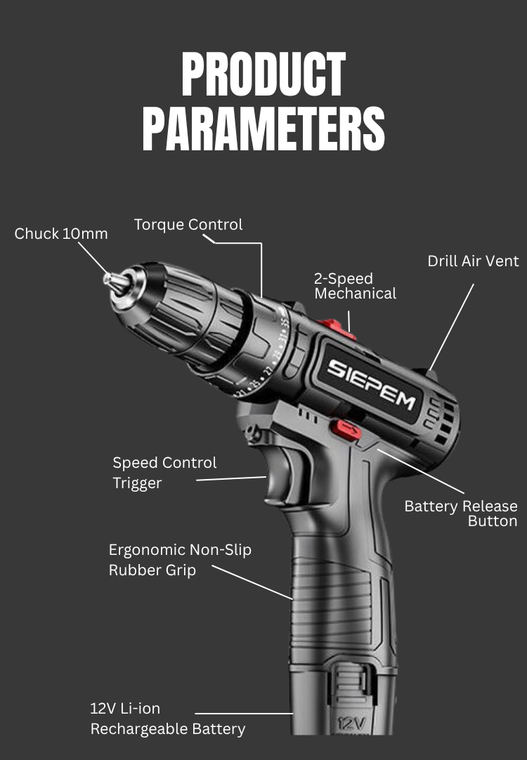 SIEPEM 12V MAX Li-Ion 3/8 in. (10mm) Cordless Drill/Driver | Model SDX120B